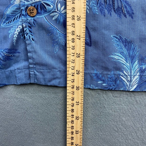 Tommy Bahama 100% Silk Hawaiian Shirt Men's Large Floral Blue - Picture 6 of 7